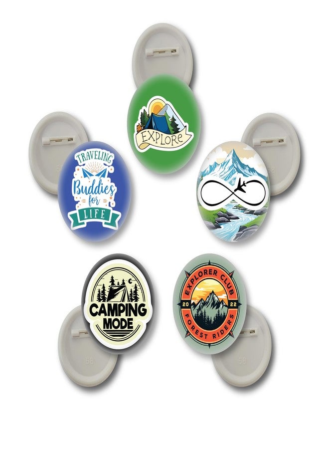 D2C Travel Adventure Badges - Set of 5 Trendy Pin Badges | Backpack, Jacket, Cap Accessories | Explore, Camping Mode, Buddies for Life, Forest Rider & Infinity Mountain Themes | For Travel & Camp Lovers - Image 1